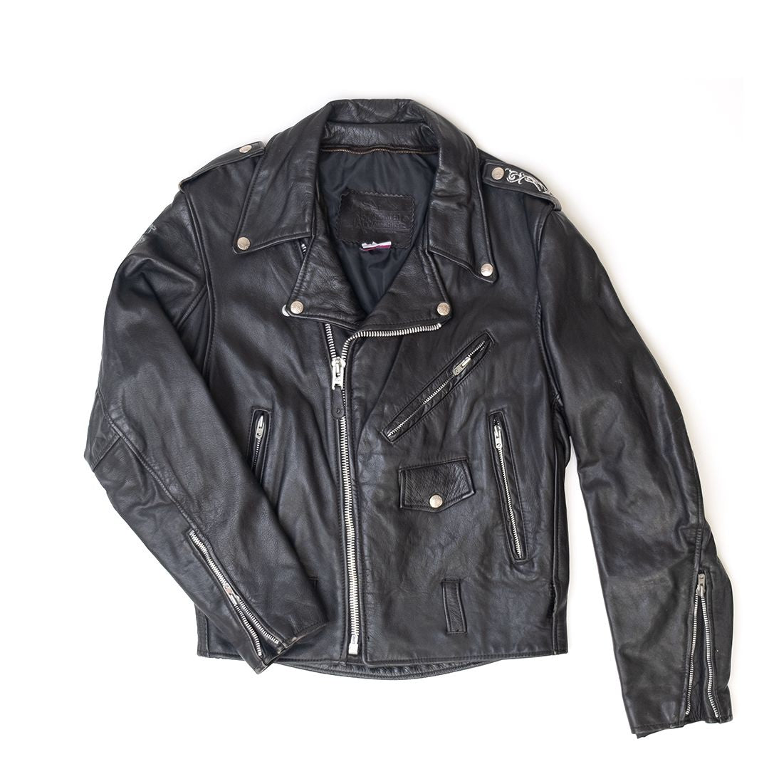 BRANDED GARMENTS LEATHER JACKET WITH PEACE SIGN