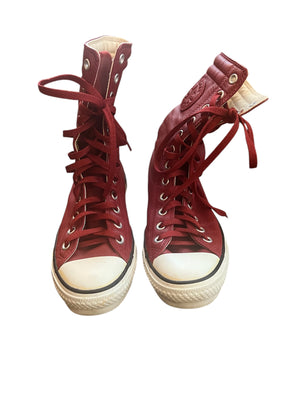 
                  
                    Load image into Gallery viewer, Red Leather high top Converse
                  
                