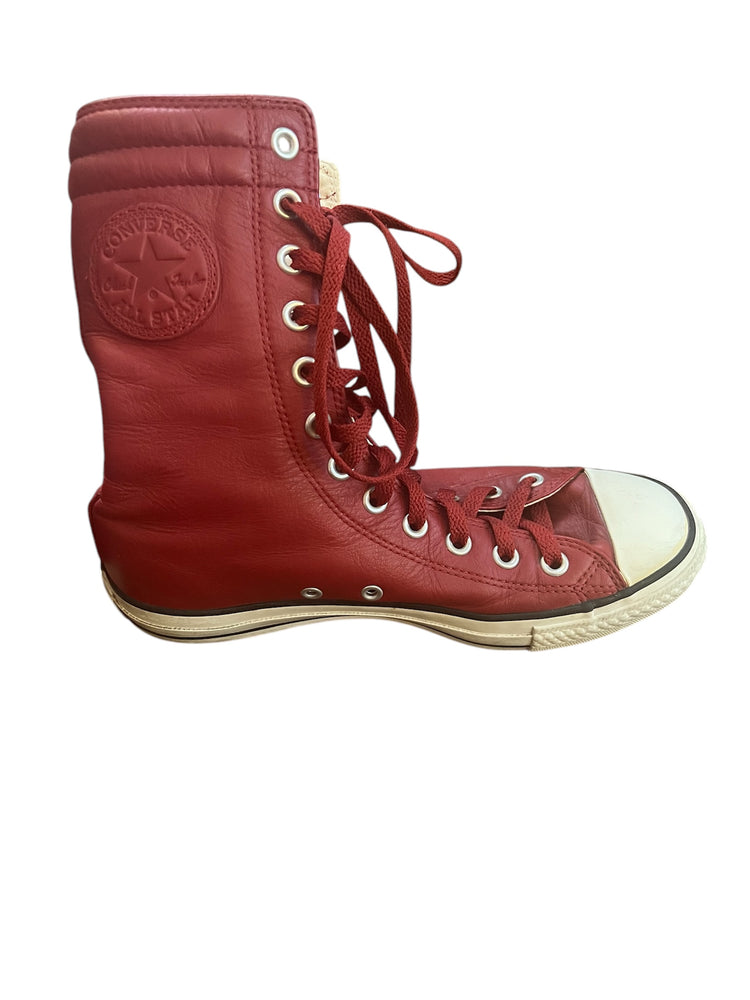 
                  
                    Load image into Gallery viewer, Red Leather high top Converse
                  
                