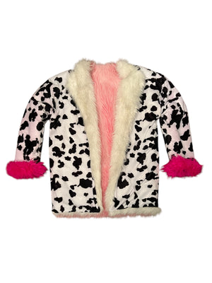 
                  
                    Load image into Gallery viewer, Reversible faux fur coat. Cow print, lined, sparkly, Oversized
                  
                