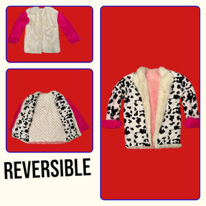 
                  
                    Load image into Gallery viewer, Reversible faux fur coat. Cow print, lined, sparkly, Oversized
                  
                