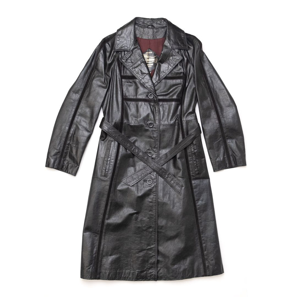 THE TANNERY BLACK LEATHER TRENCH COAT